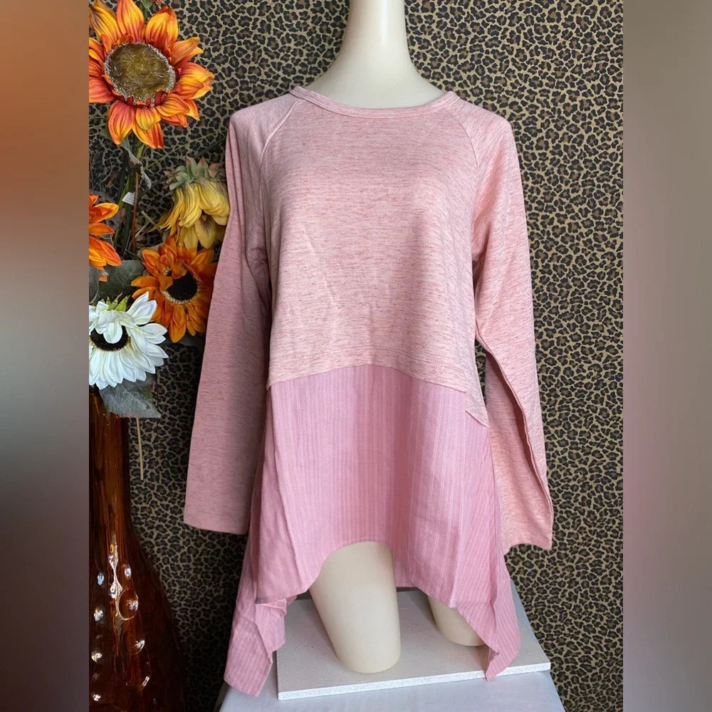 🌴3/$30🌴DOE & RAE Dusty Pink Hi-Low Striped Layered Top NWT